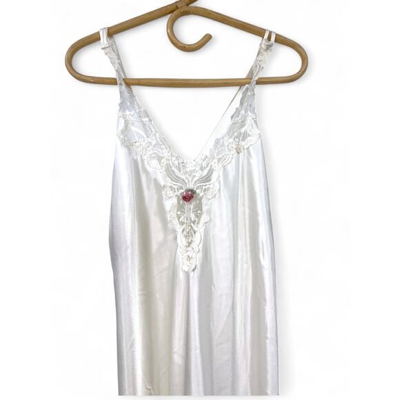 Vintage 80's M Long Nightgown With Matching Robe Satin Lace 2 Piece Set Womens - Picture 3 of 8